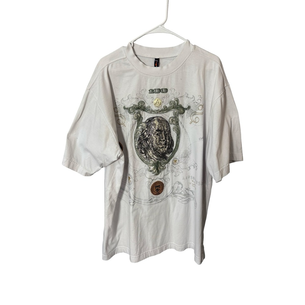 Raw Blue Mens XL‎ $100 Bill Benjamin Franklin Graphic Tee White Cotton Shirt